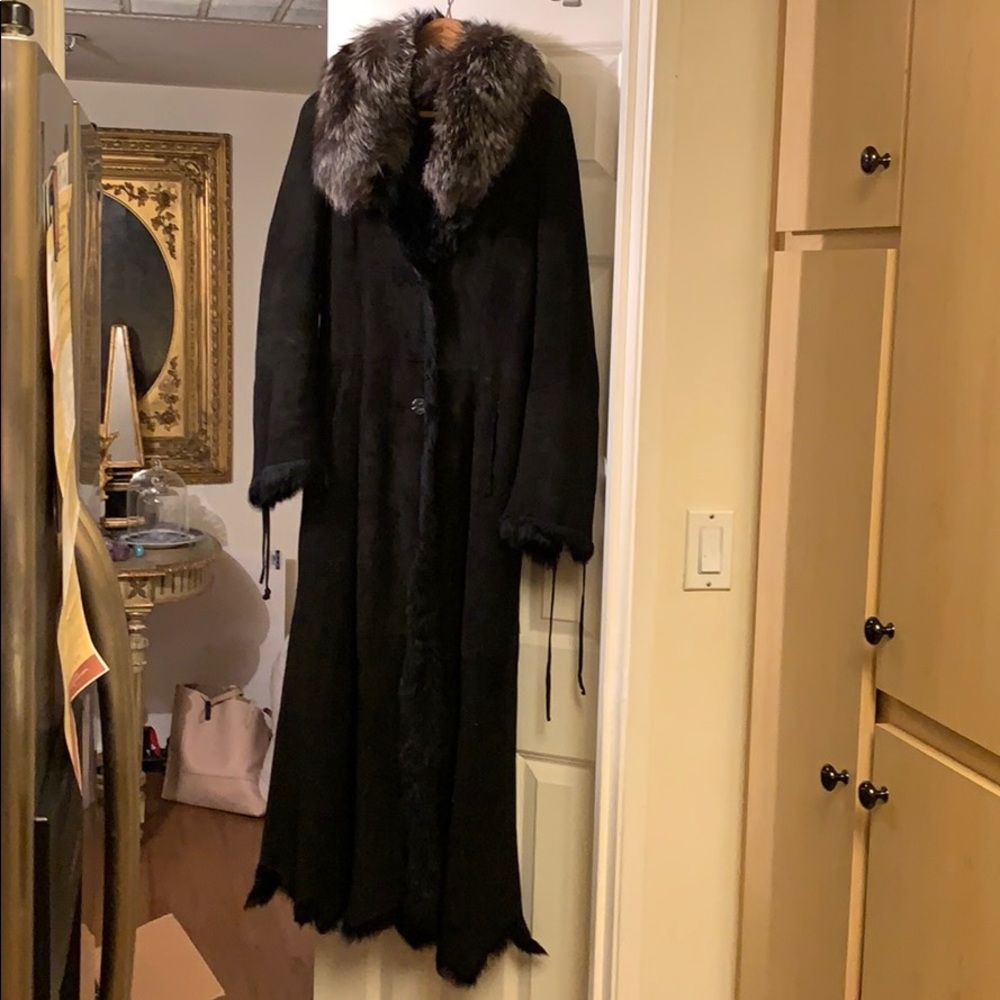 Gorgeous designer black suede shearling coat